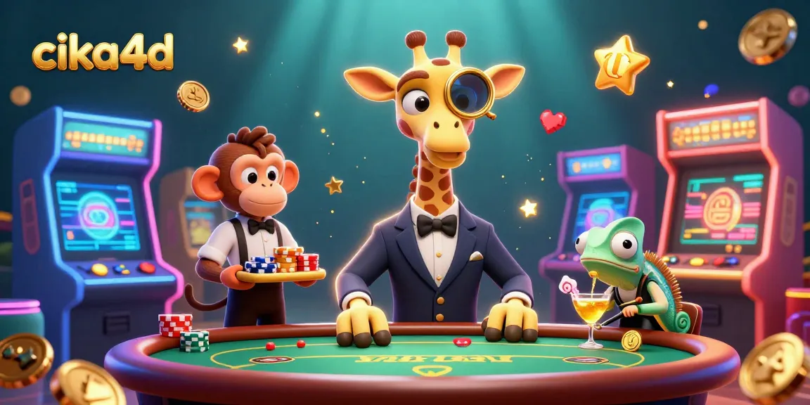 Engage with unforgettable gaming moments at cika4d, featuring a high-roller giraffe and vibrant casino elements.