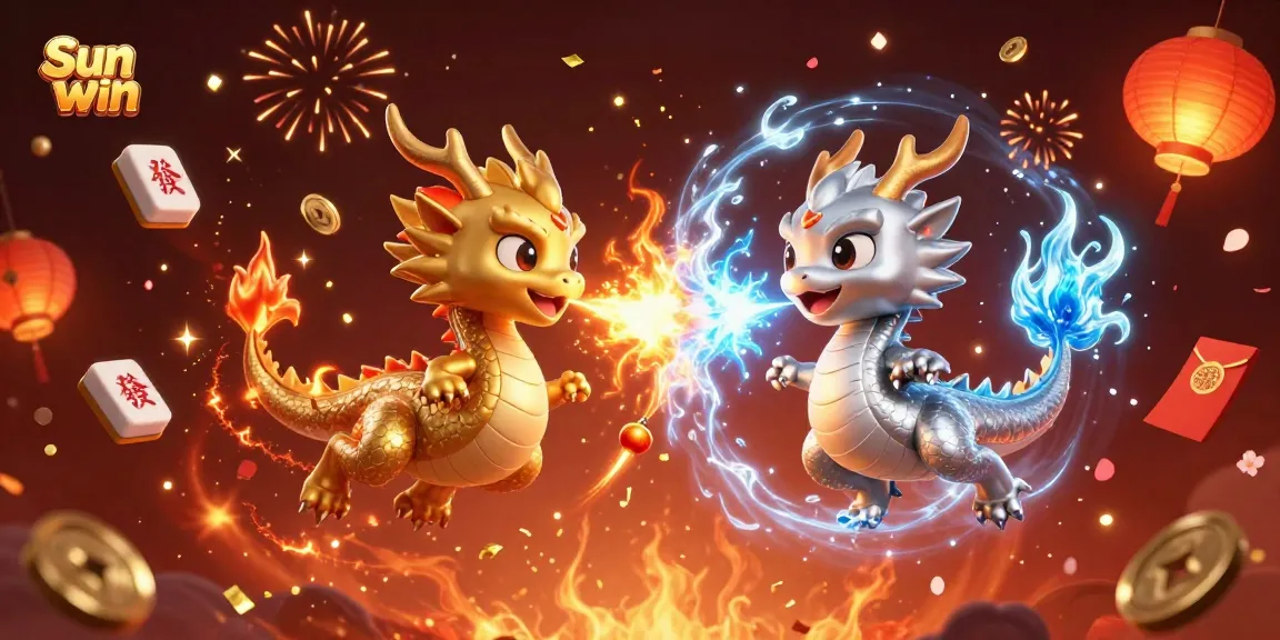 Experience thrilling gaming with Sun win in a vibrant 3D casino scene of dragons and festive elements.
