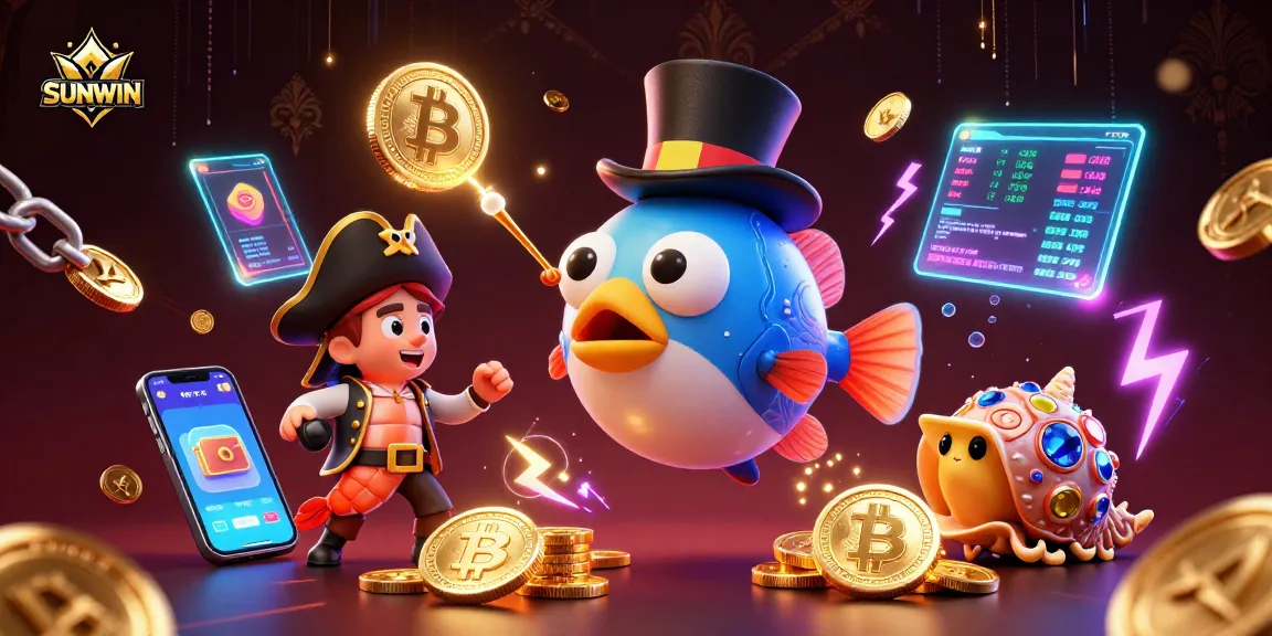 SUNWIN captivates with a luminous treasure-hunting scene featuring a deep-sea anglerfish, shrimp pirate, and jewel-encrusted snail.