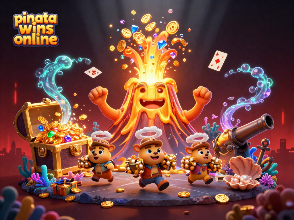Engage in pinata wins online with a vibrant 3D volcano erupting treasures, unearthing joyful gameplay.