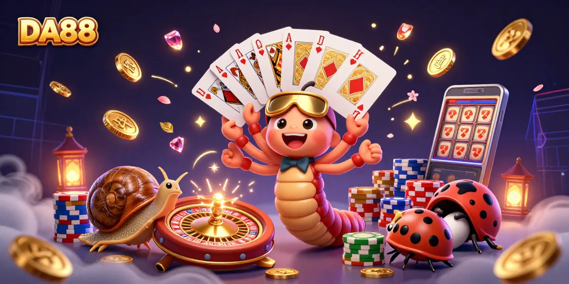 Engage with DA88's dynamic casino experience featuring a colorful dealer and vibrant game elements.