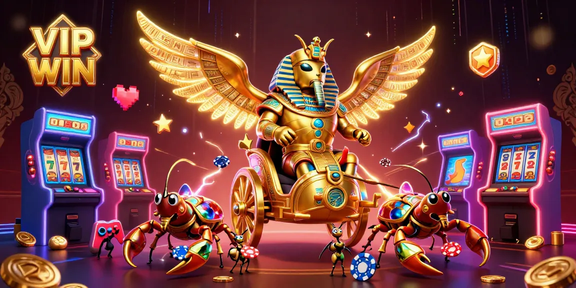Experience the thrill of winning at VIP WIN with a golden scarab beetle leading a grand casino adventure.