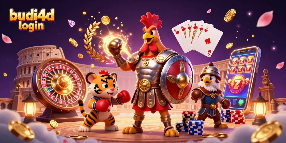 Experience the thrill of budi4d login with engaging casino elements in a dynamic 3D illustration.