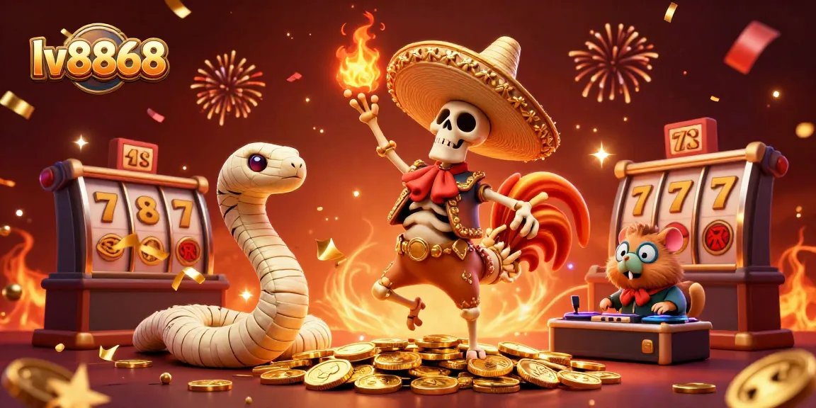 Experience thrilling wins with lv8868's vibrant 3D casino illustration showcasing exciting gaming elements.