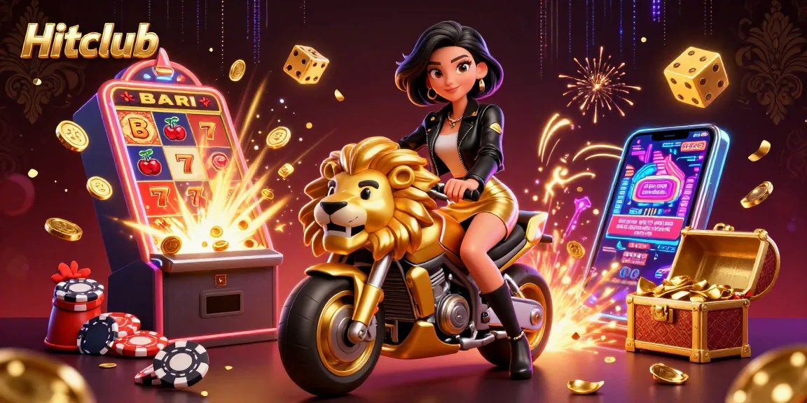 Hitclub showcases a glamorous scene with a 3D Asian woman and golden lion amidst jackpot excitement.