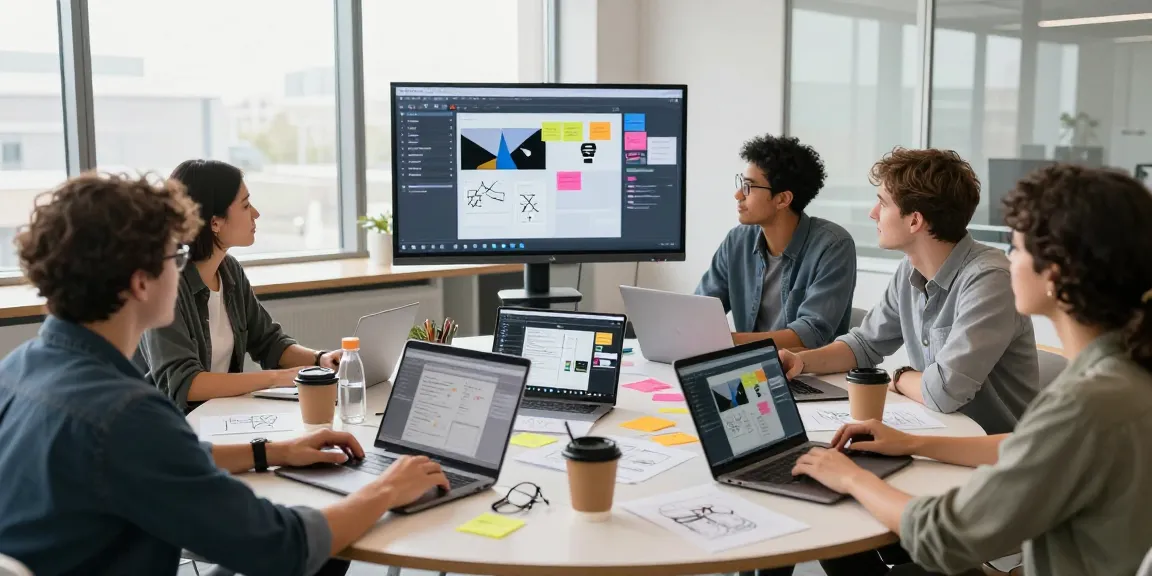 Creative team using a mix board for collaboration in a modern workspace.