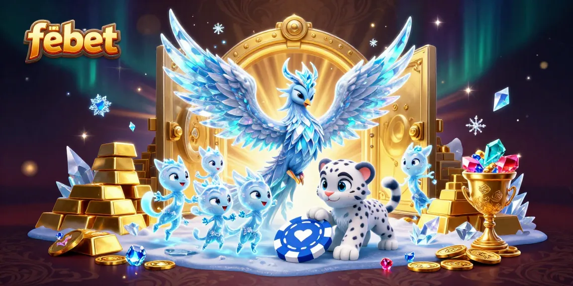 Experience febet's vibrant 3D casino world with a dazzling ice phoenix and playful snow leopard.