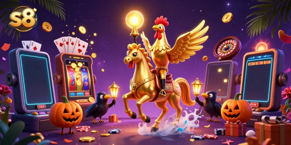 Experience thrilling gameplay with S8, featuring vibrant slot games and engaging characters in this lively casino scene.