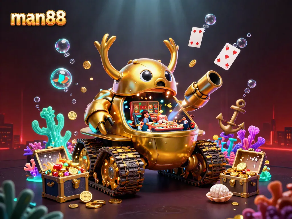 Experience thrilling gameplay at man88's miniature casino in a vibrant underwater scene.
