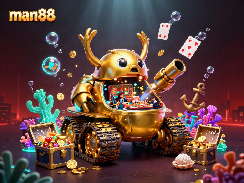 Experience thrilling gameplay at man88's miniature casino in a vibrant underwater scene.