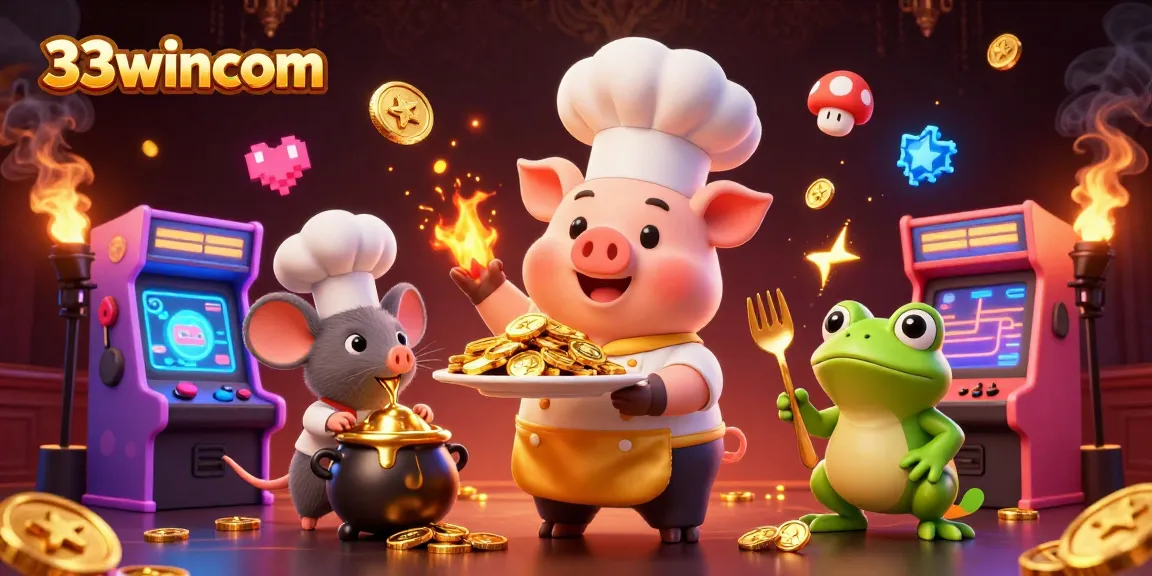 Experience excitement at 33wincom with vibrant 3D illustrations featuring casino-themed fun and glamour.