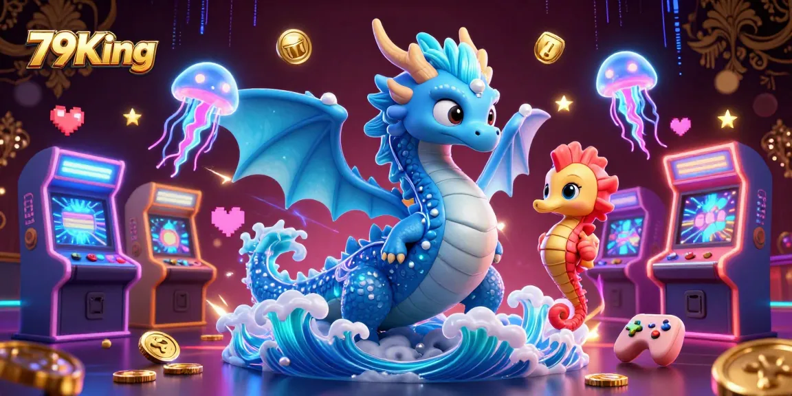 Engage with 79King's dynamic gaming landscape featuring a water dragon, seahorse knight, and jellyfish amidst arcade-style rewards.