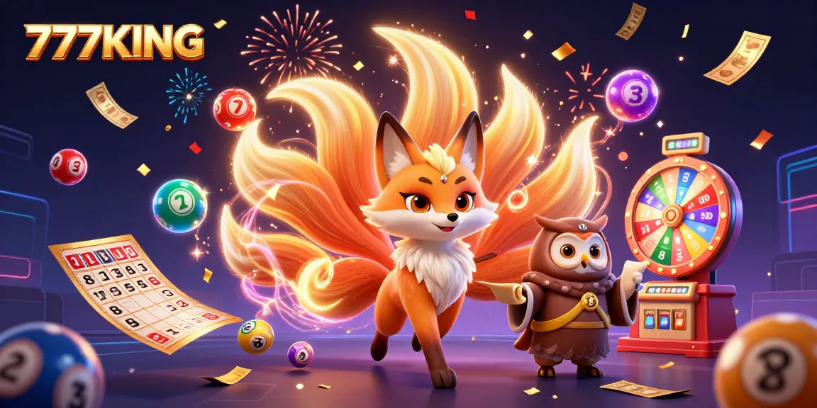 Engaging scene showcasing 777KING with playful lottery elements and vibrant characters celebrating wins.