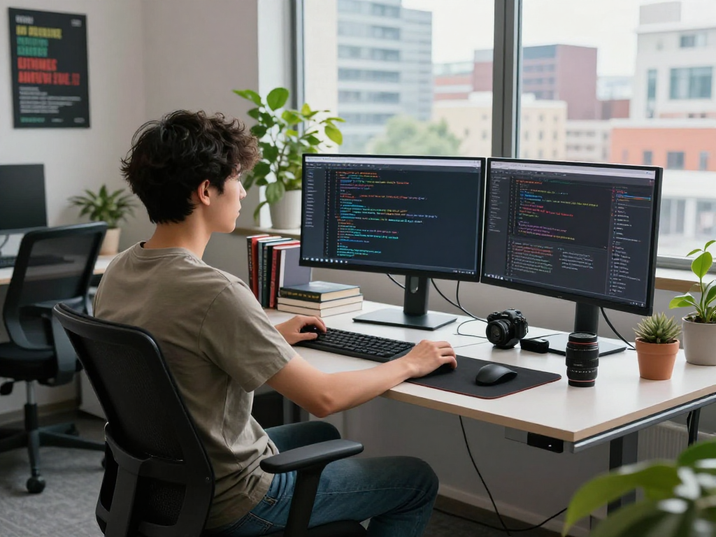 net88 software development workspace with programmer coding at modern desk