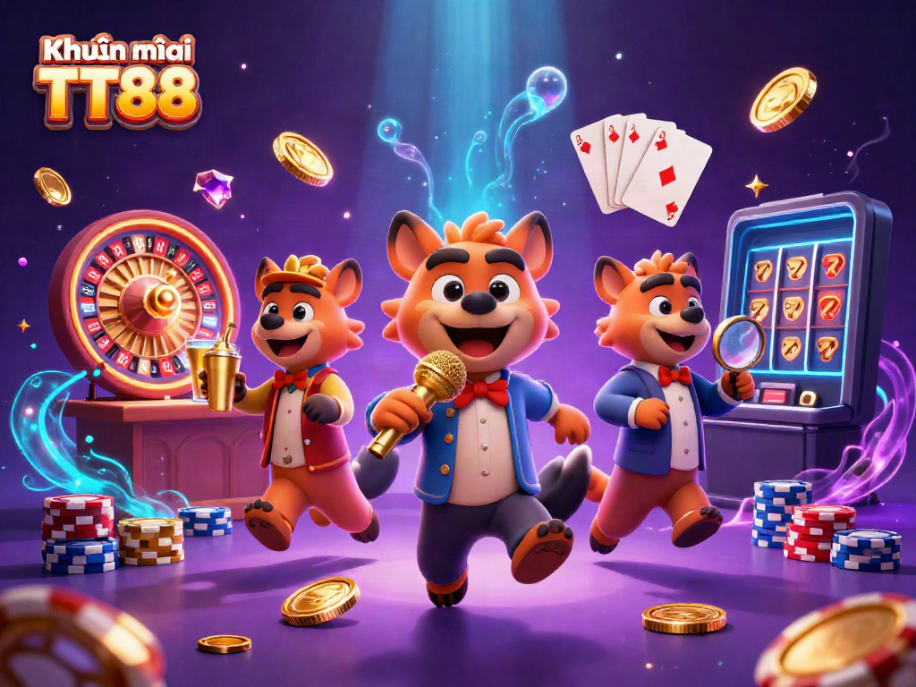 Experience thrilling promotions at Khuyến mãi TT88 with energetic hyenas, golden coins, and festive competition vibes.