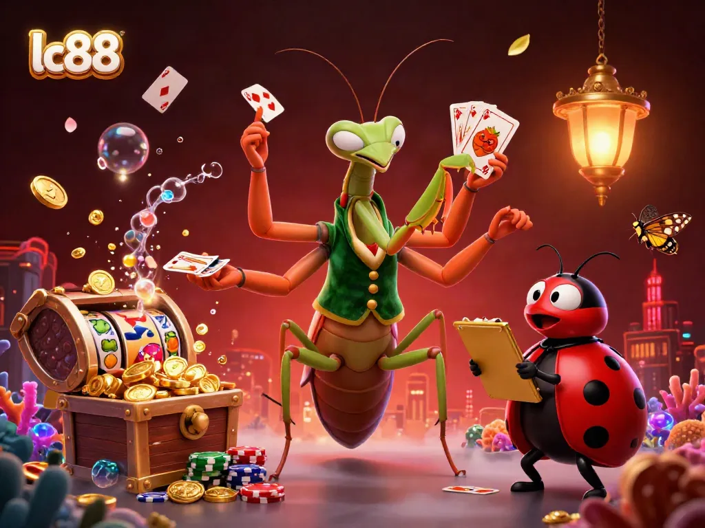 Experience the excitement of lc88 with a vibrant casino-themed illustration featuring dynamic characters and rich game elements.