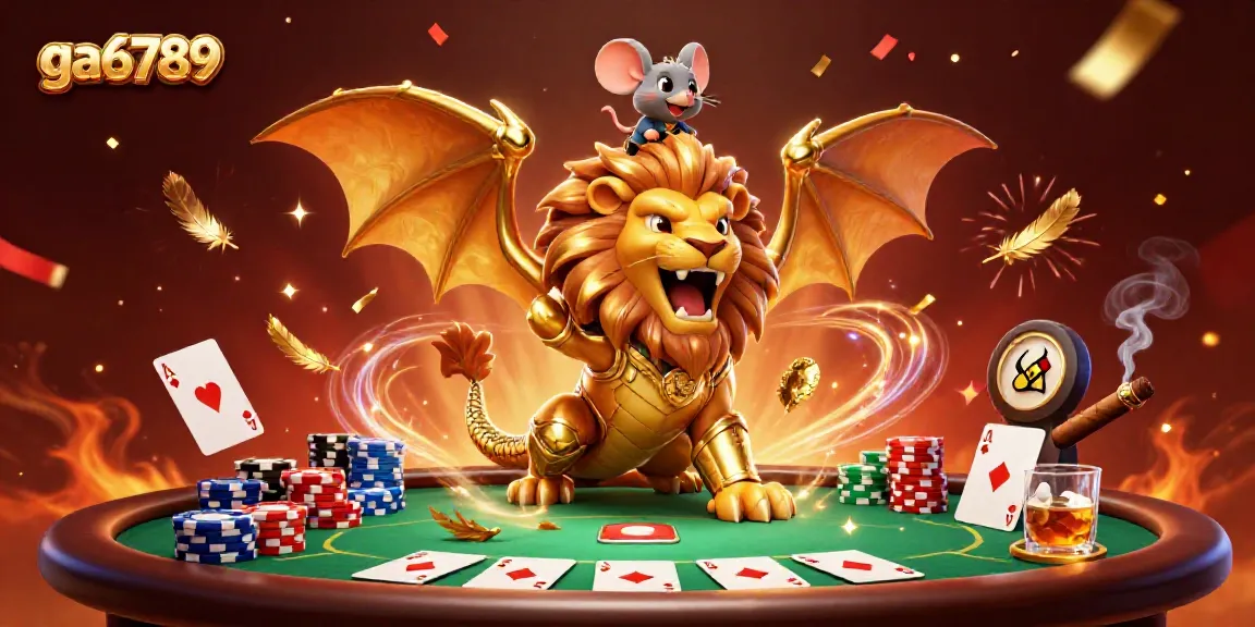Experience thrilling poker wins with ga6789 under fiery celebration effects and a victorious chimera.