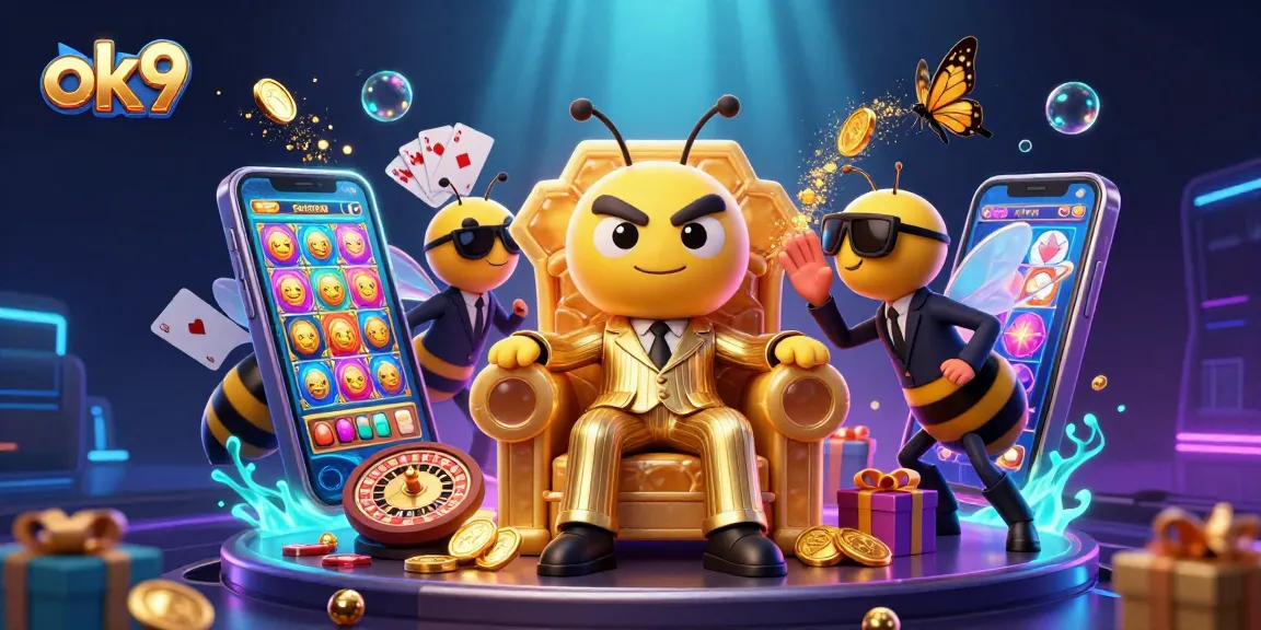 Spin the reels and win big with ok9 in this vibrant casino illustration.