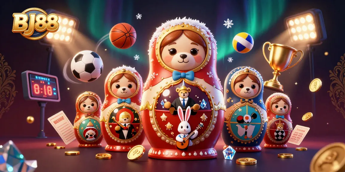 BJ88 captures the excitement of betting with a vibrant 3D illustration of colorful casino elements.