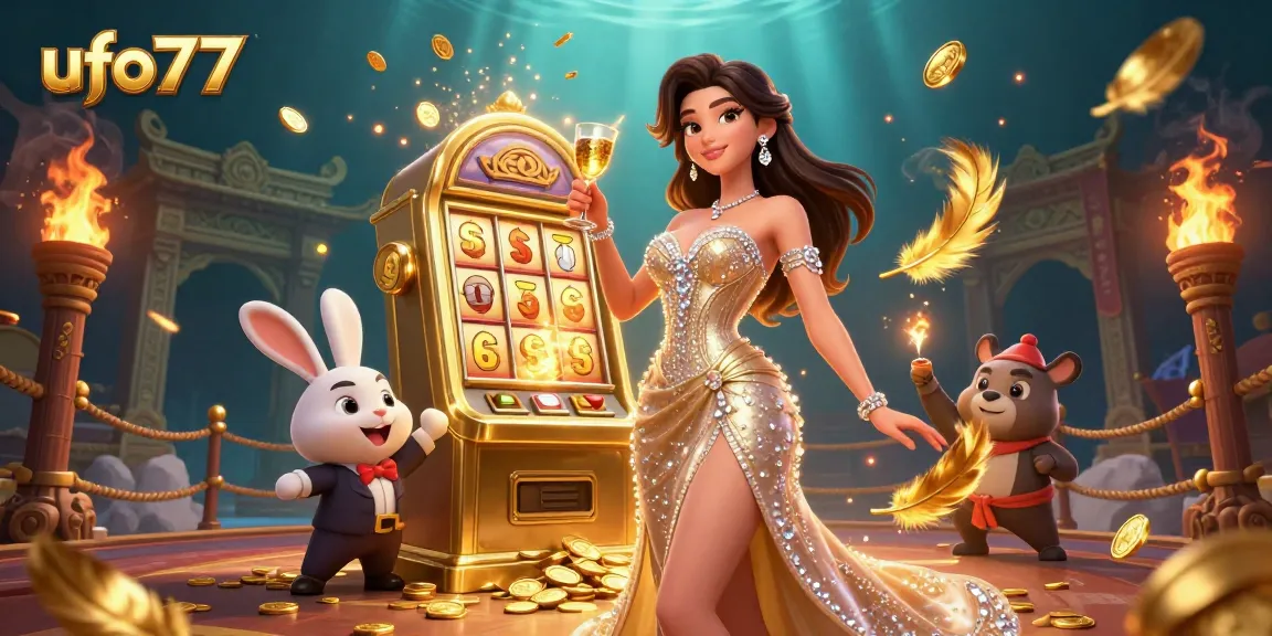 Bet on ufo777 for thrilling wins with a glamorous slot machine and energetic celebration.