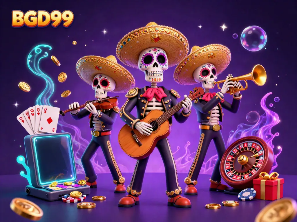 Experience vibrant gaming action at BGD99 with exciting slot games and a lively mariachi band.