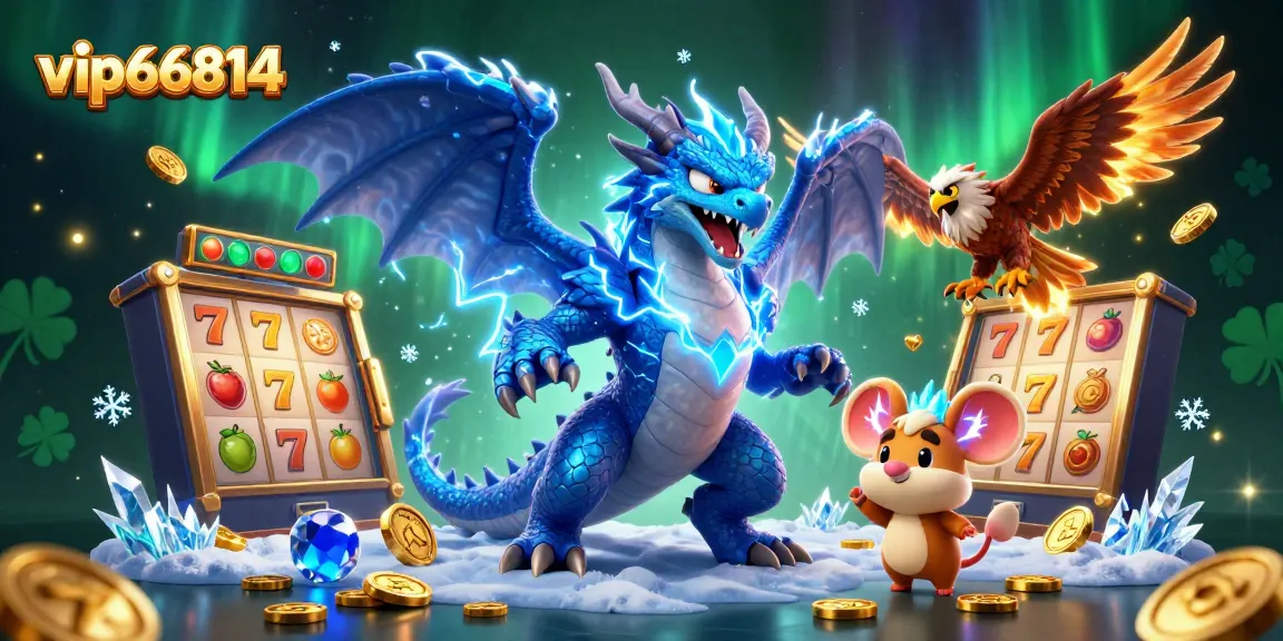 Spin the reels and win with vip66814's thrilling jackpot adventure in this vibrant illustration.