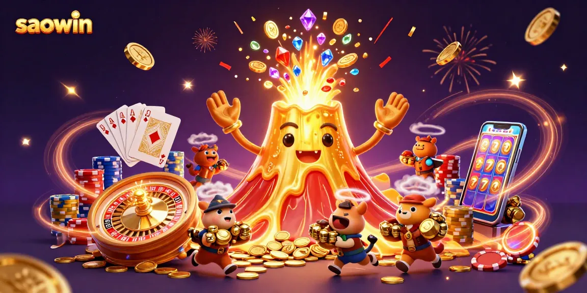 Experience the excitement of saowin with golden volcanoes, treasure, and casino games.
