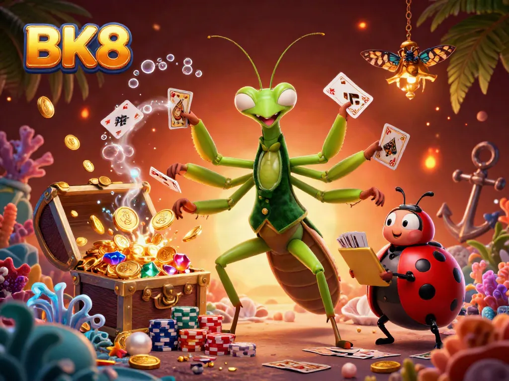 Experience thrilling gameplay at BK8 online casino with a vibrant 3D illustration showcasing exciting gaming scenes.