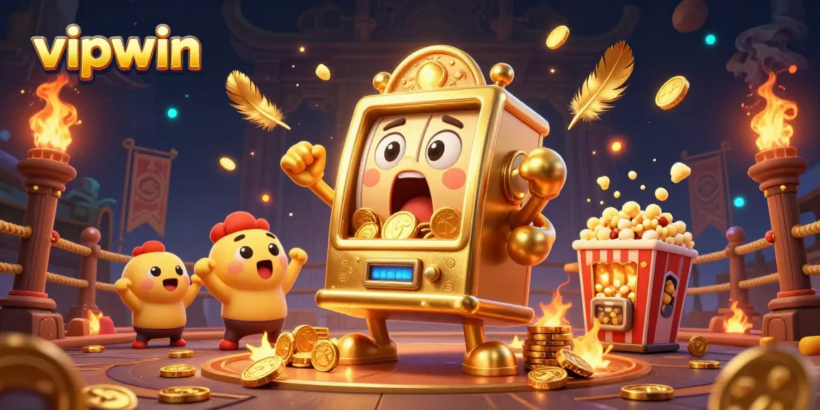 Spin to win with vipwin's golden slot machine, showering coins and excitement!