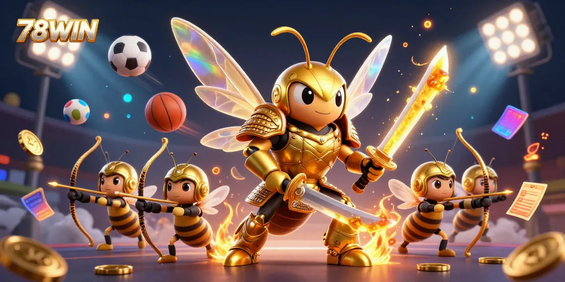 Experience the thrilling fantasy of 78WIN with samurai hornets and dynamic casino elements.