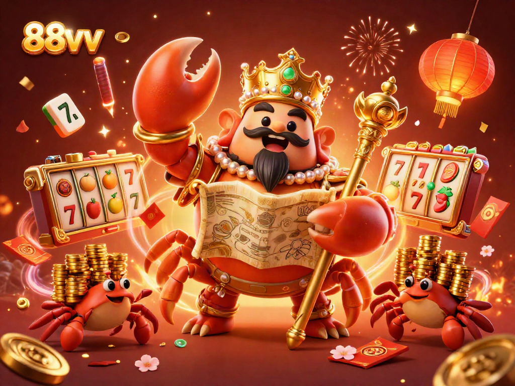 Experience the thrill of winning at 88vv with a golden crab emperor and casino elements.