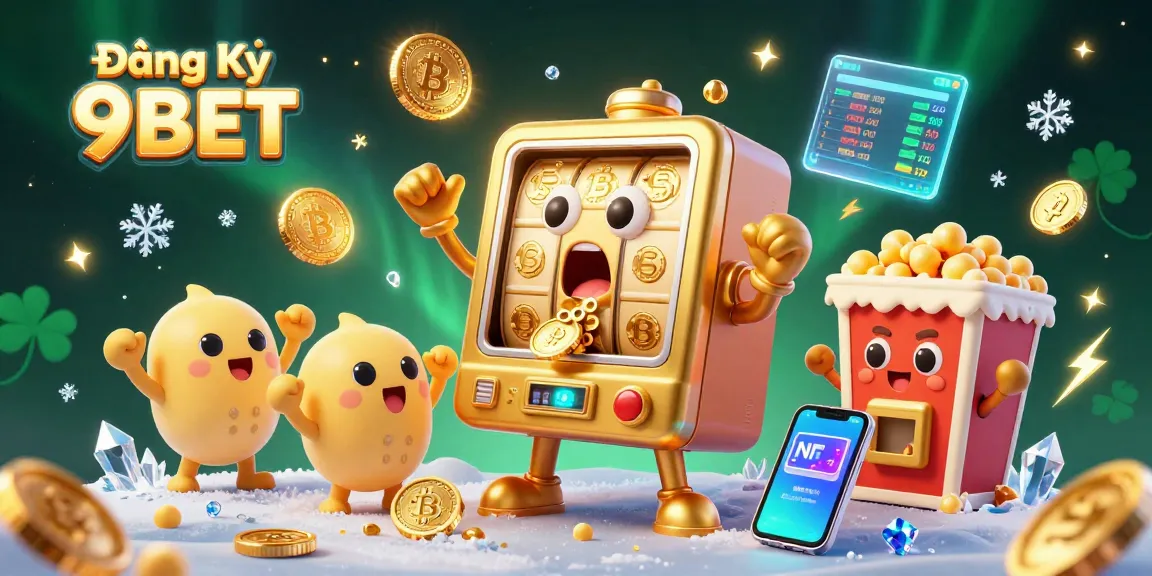 Spin to win exciting prizes with Đăng Ký 9BET, showcasing a vibrant slot machine jackpot scene.