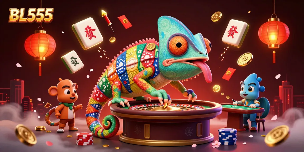 BL555 casino owner chameleon showcases vibrant gaming scene with unique elements and energy.