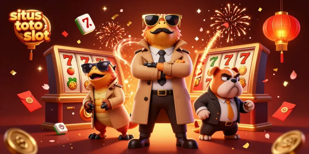 Experience the fun of situs toto slot with animated raptors sneaking into a VIP casino.