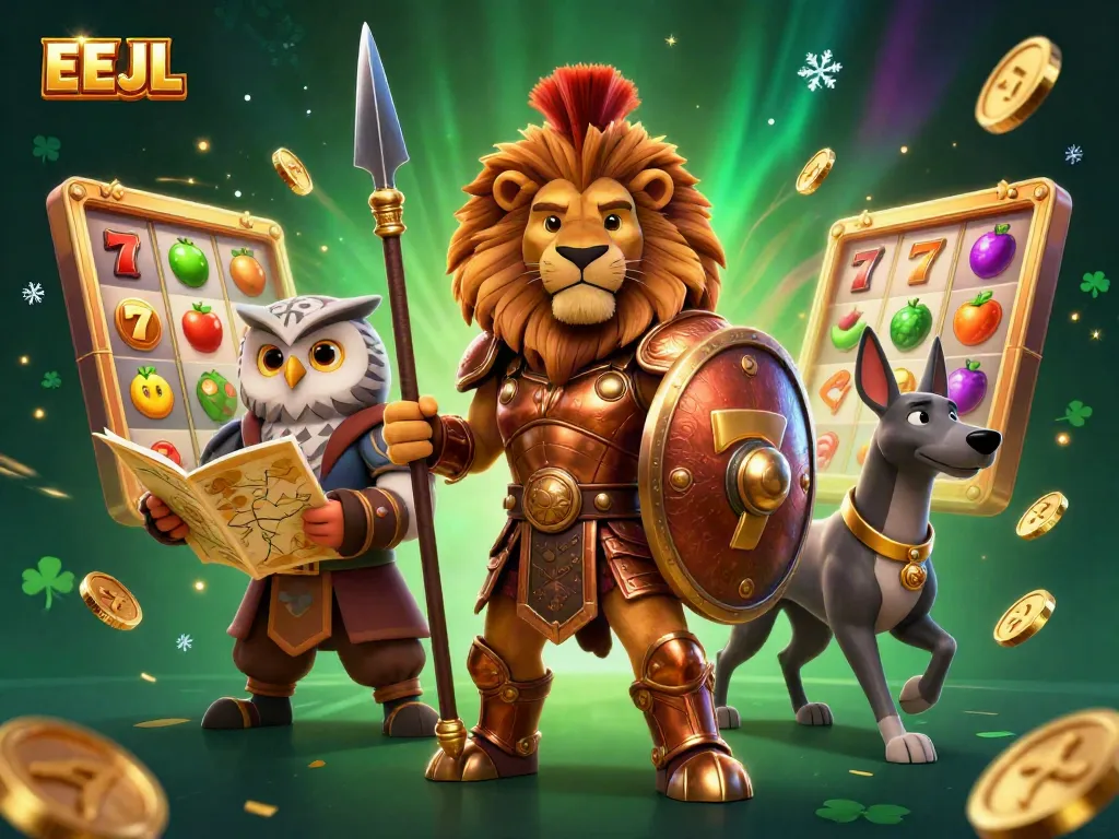 Experience ultimate casino excitement with EEJL featuring a Spartan lion, an owl, and a greyhound in dynamic casino action.