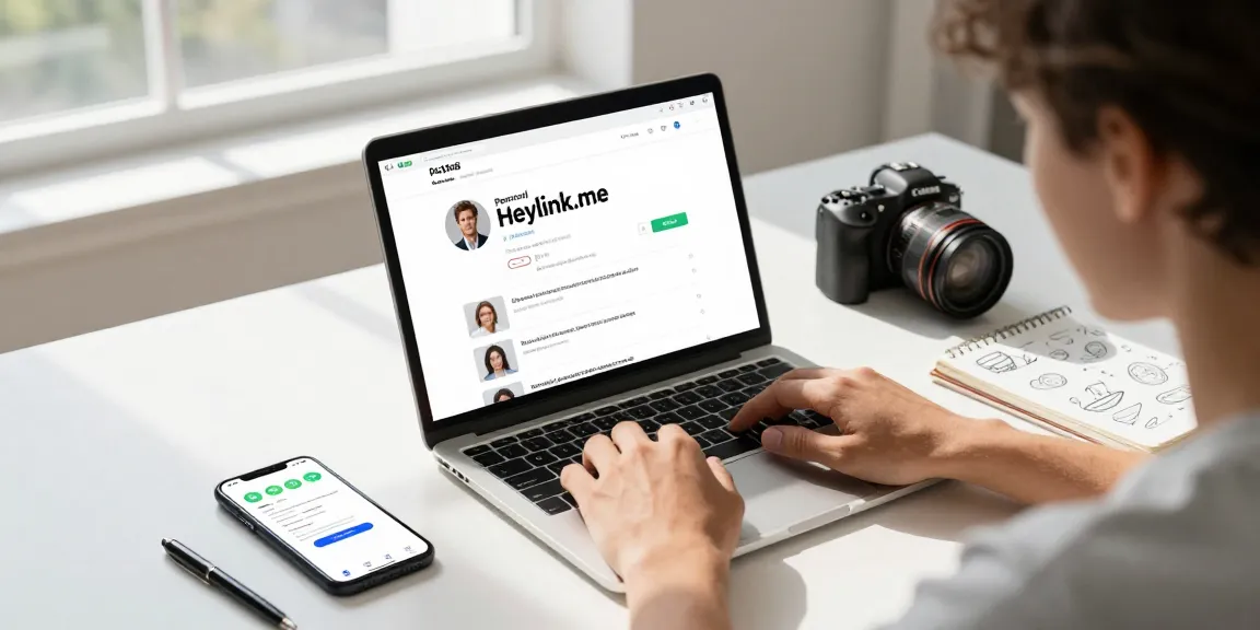 Proses pembuatan akun GEGESLOT di Heylink.me dengan suasana modern dan fokus