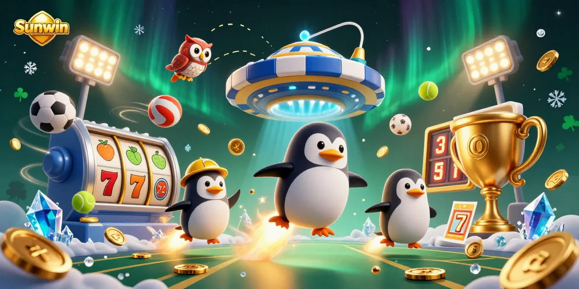 Engage with Sunwin as the golden penguin rockets towards jackpot winning opportunities in a vibrant casino atmosphere.