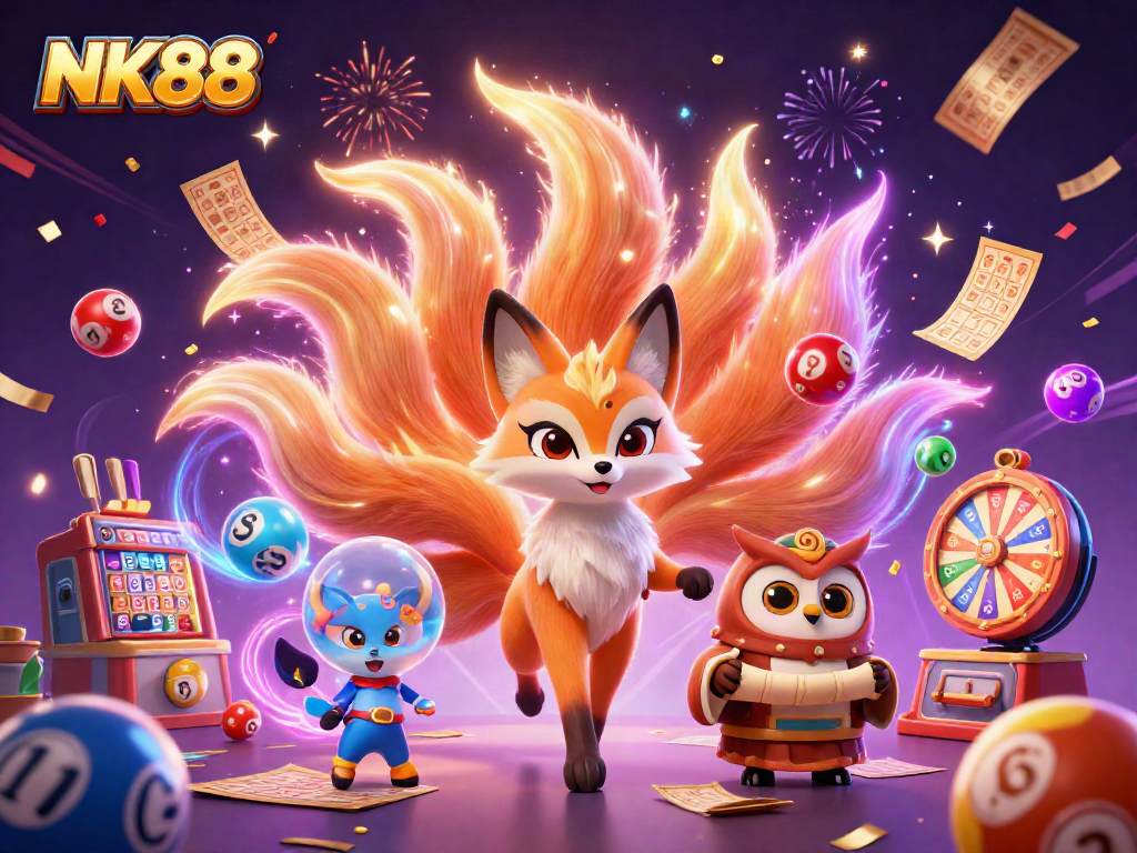 Experience the vibrant energy of NK88 with a dynamic illustration of enchanting characters and games.