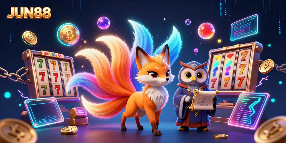 Engage with JUN88's vibrant online casino world featuring a magical nine-tailed fox and mystical elements.