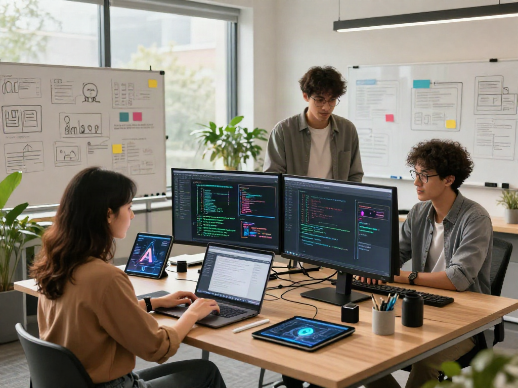 AI developers collaborating on nsfw ai technology in a modern workspace