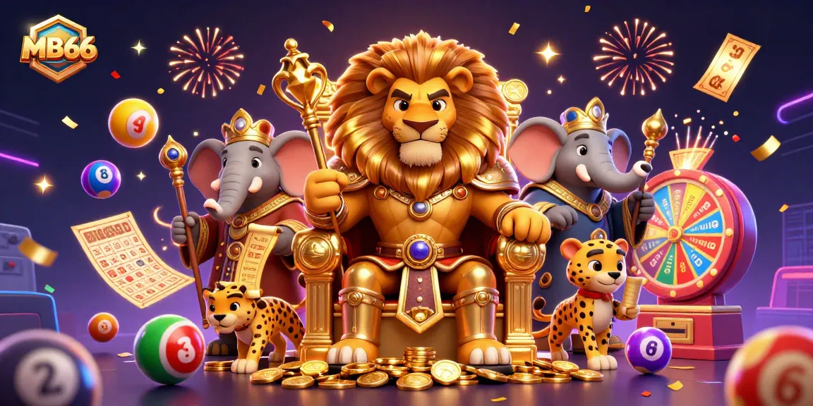 Experience thrilling wins with MB66 in this lively casino-themed illustration packed with dynamic games.