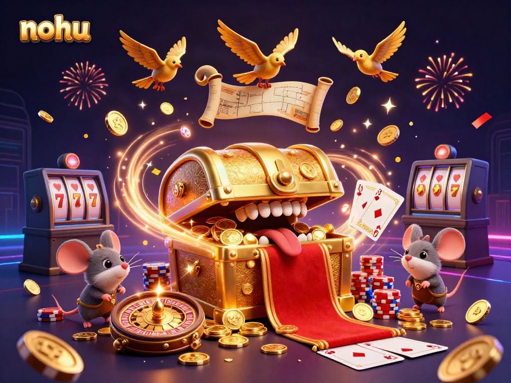 Engage in thrilling nohu gameplay surrounded by golden treasures and festive lighting.