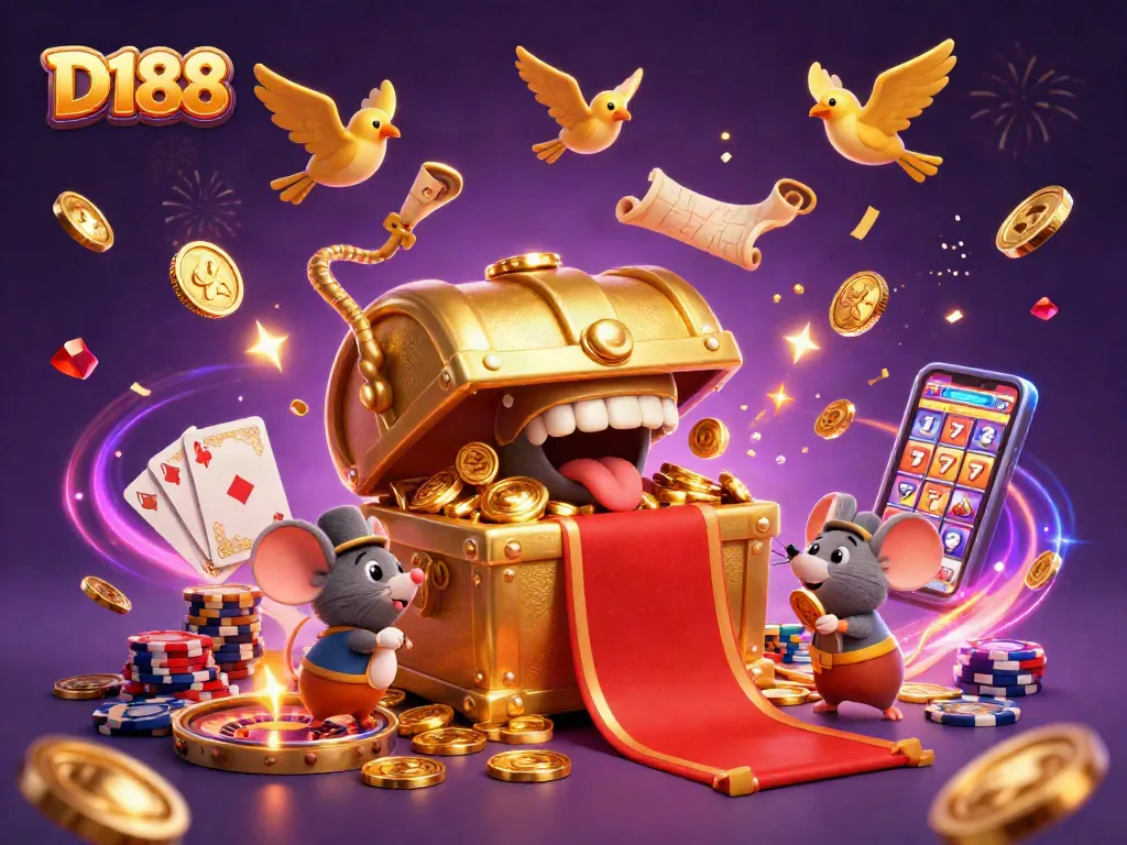 D188 invites players to spin the 3D roulette wheel and seize golden rewards amidst a vibrant casino scene.