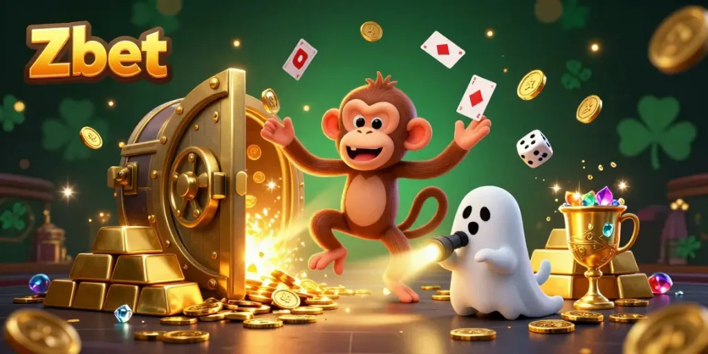 Engage with Zbet's haunted casino magic as a poltergeist monkey juggles treasures.
