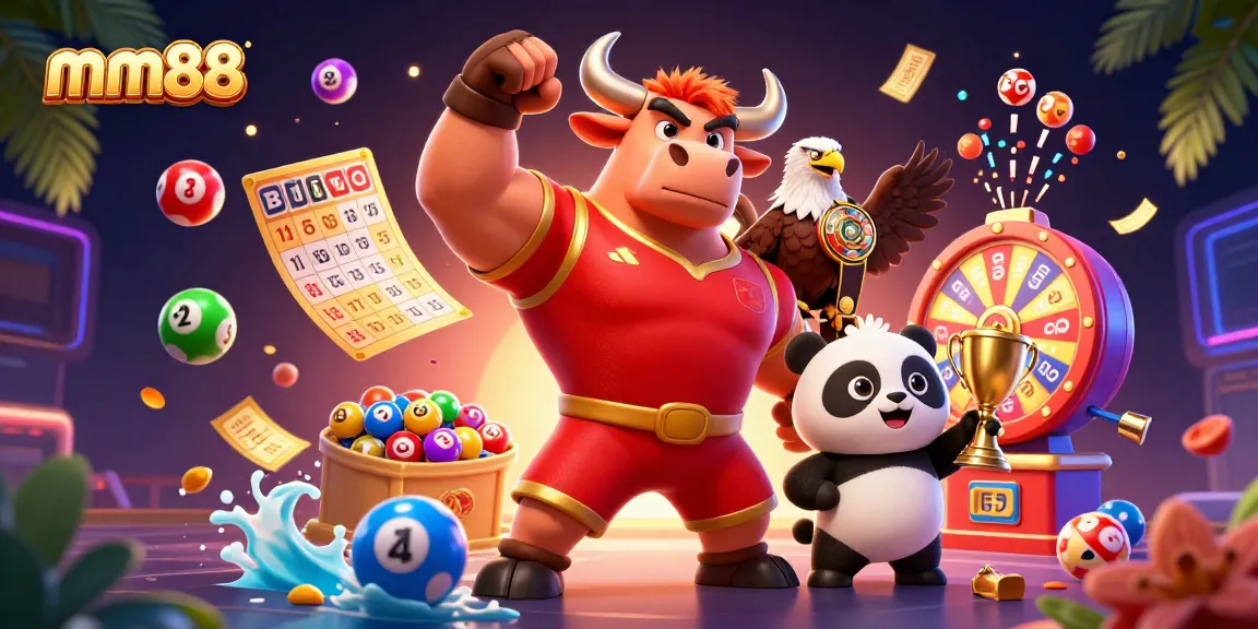 Winning at mm88 with exciting jackpot games and vibrant lottery elements in a lively casino scene.