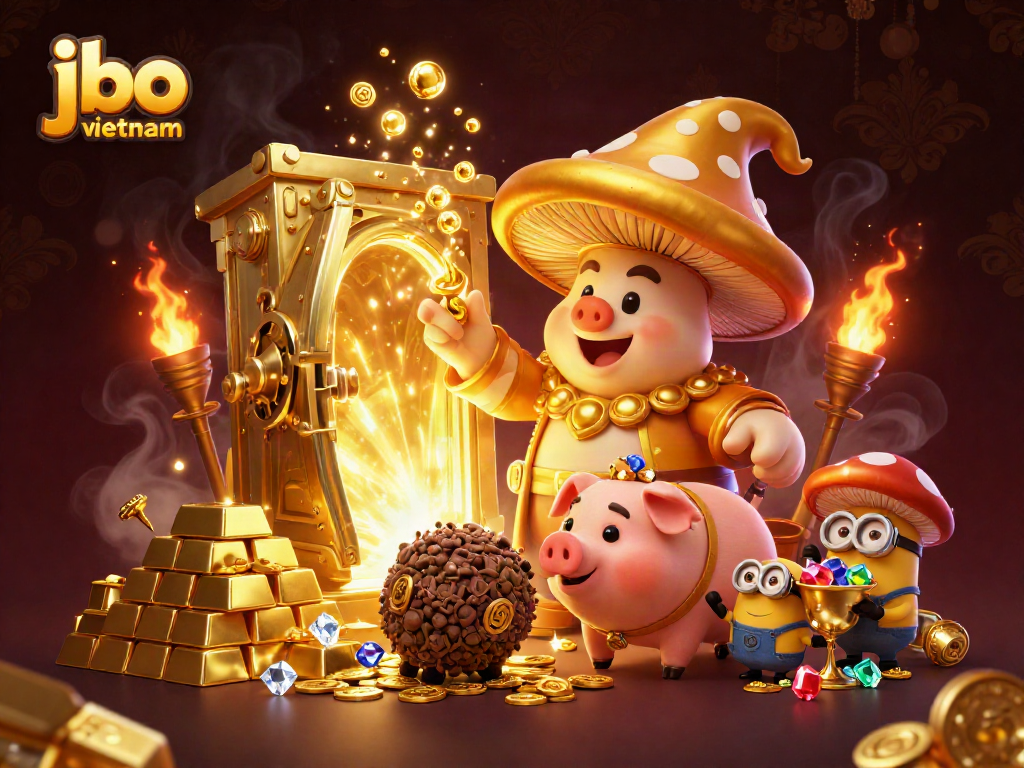 Engage with JBO Vietnam's online gaming magic through this vibrant casino-themed illustration.