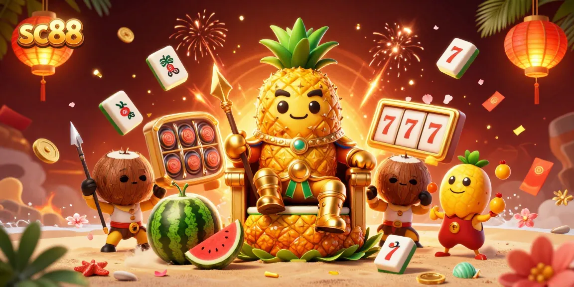 Experience the vibrant energy of sc88 through a rich casino-themed illustration featuring the golden pineapple king.