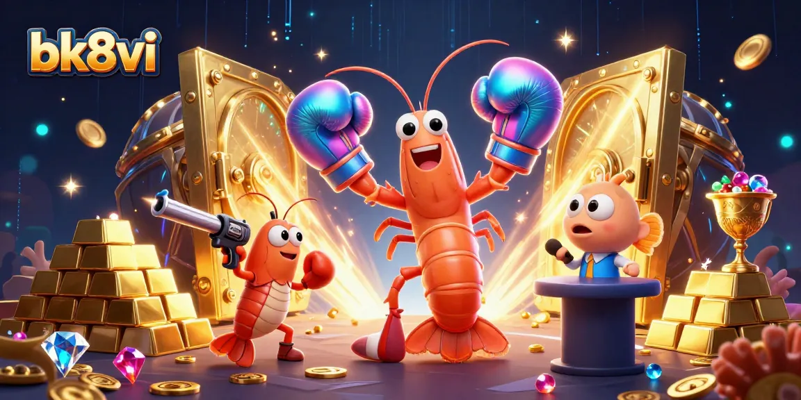 Witness bk8vi's vibrant 3D illustration of dynamic casino action with characters surrounded by treasures.