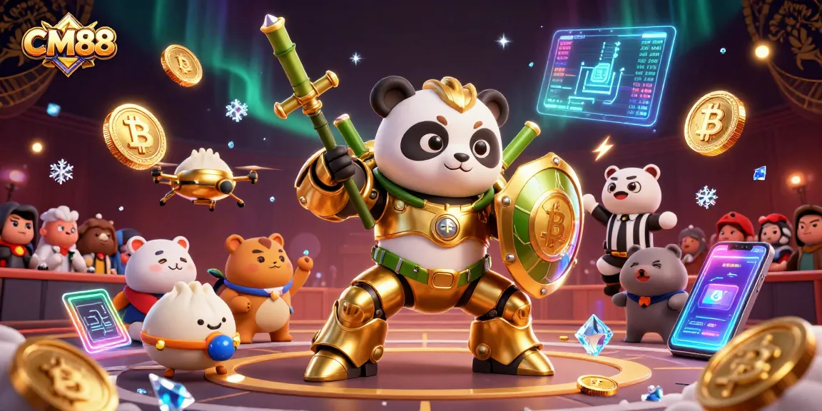Engage with CM88 in this vibrant 3D digital illustration showcasing a thrilling arena filled with flashy gambling elements.