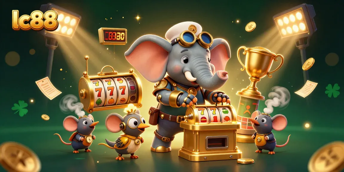 Spin the golden slot machine at lc88 for exciting wins and vibrant rewards in an enchanting casino scene.